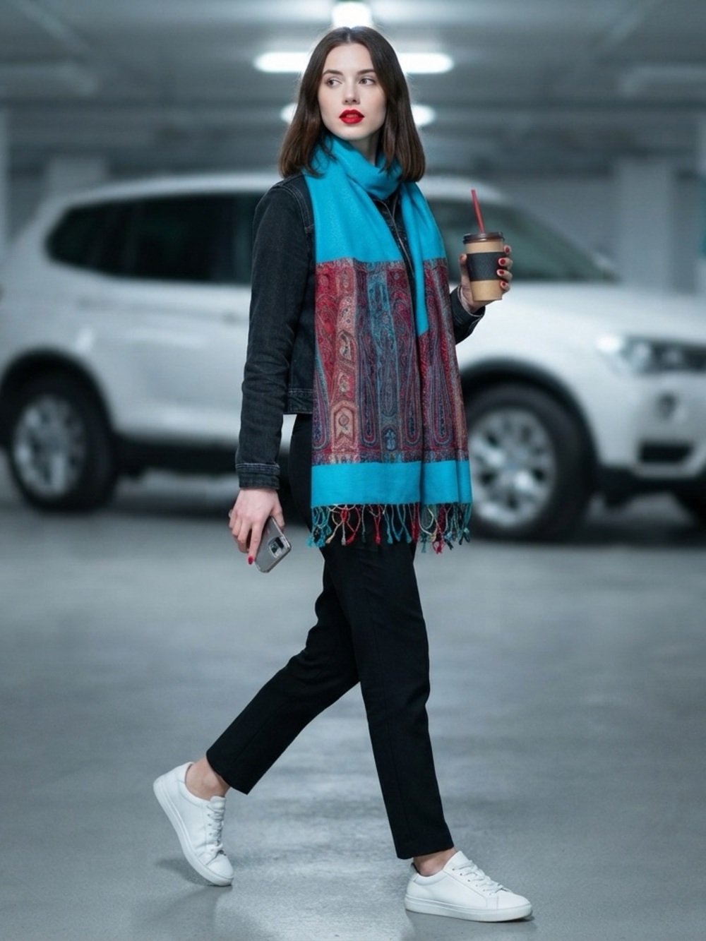 Turquoise & Burgundy Patterned Women's Scarf
